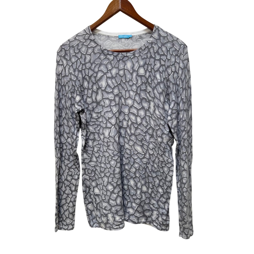 J.McLaughlin Womens Gray White Abstract Giraffe Print Button Cuff Top Medium